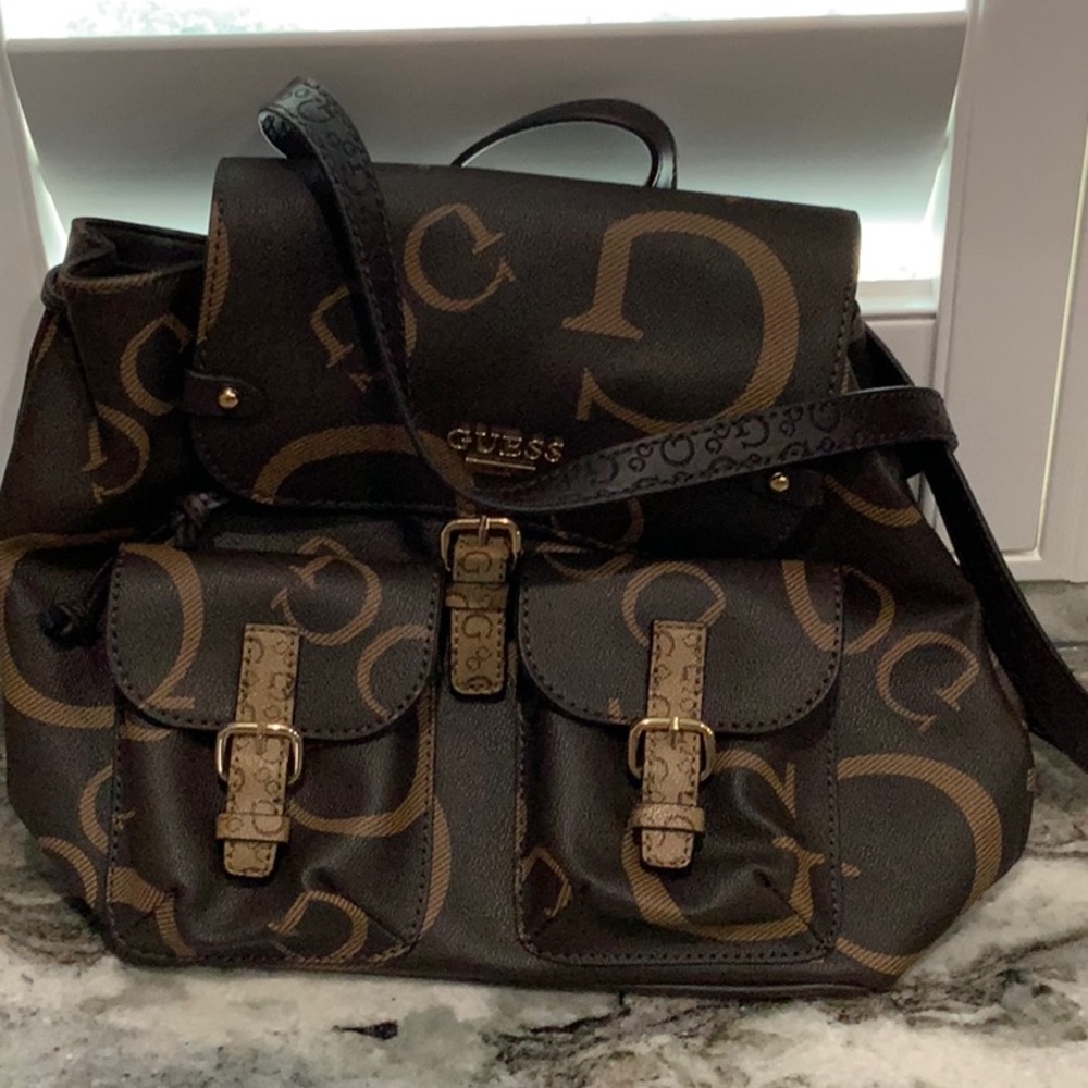Guess Dark Brown Monogram Backpack - image 1